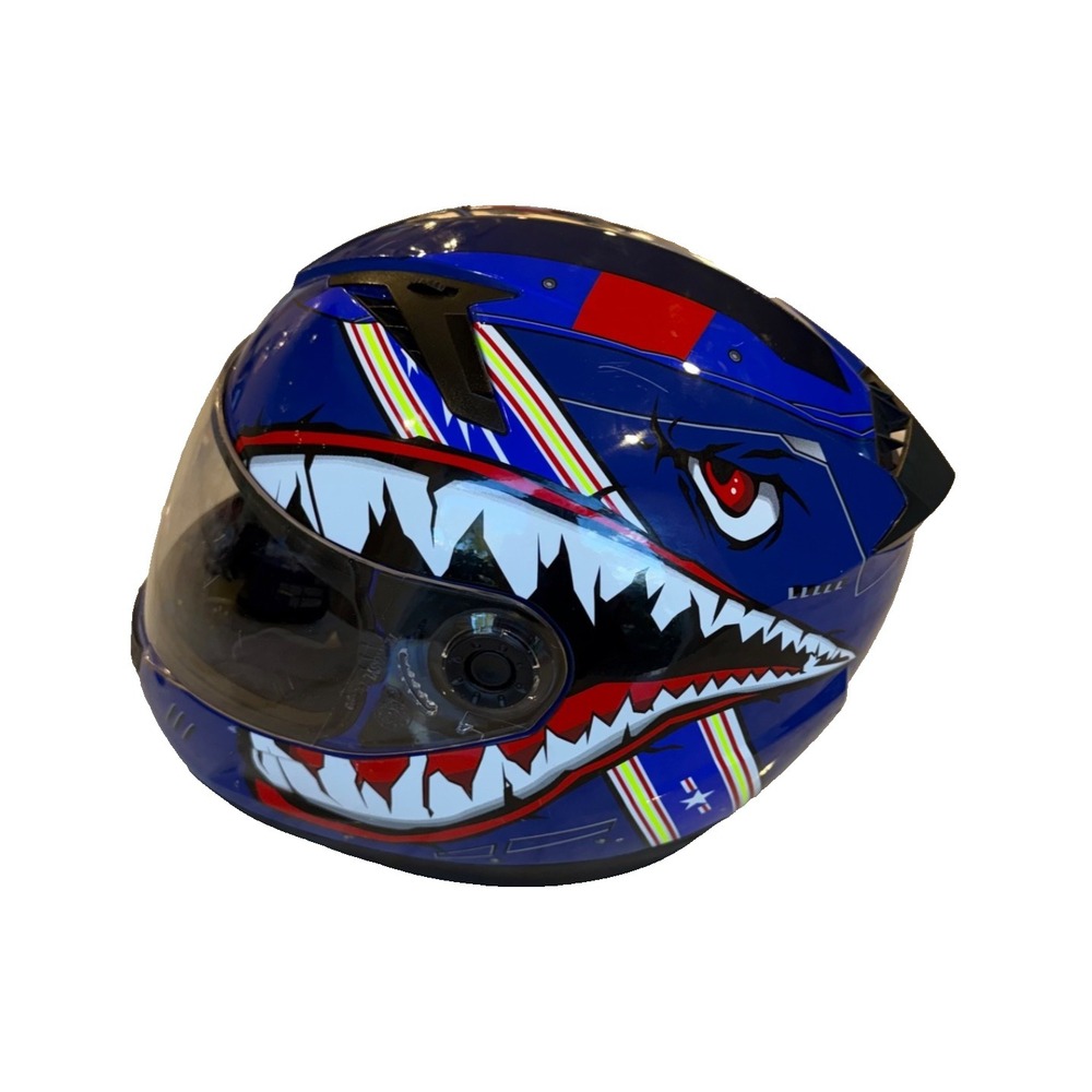 TCMT DP808 DOT FMVSS‎ No. 218 Certified Biker Helmet; Shark; Blue; Youth XL
